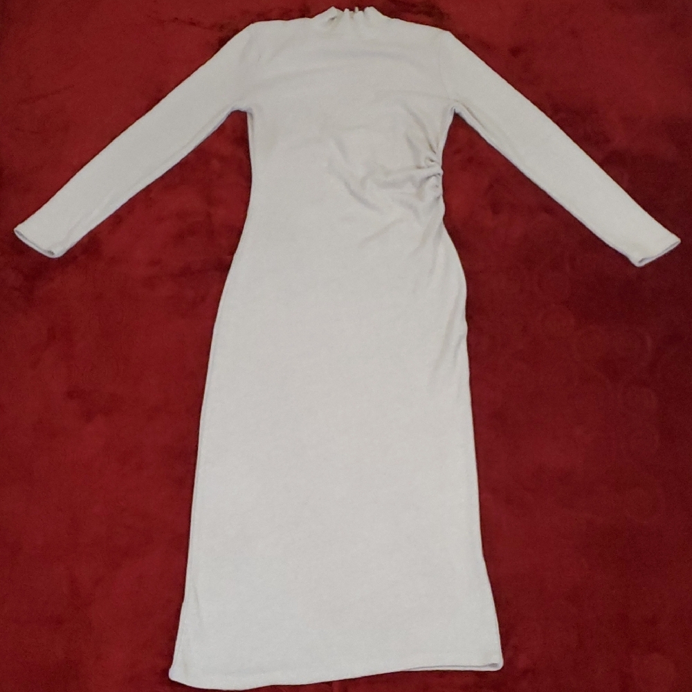 Zara White Long Sleeve Sheath Dress Mock Neck